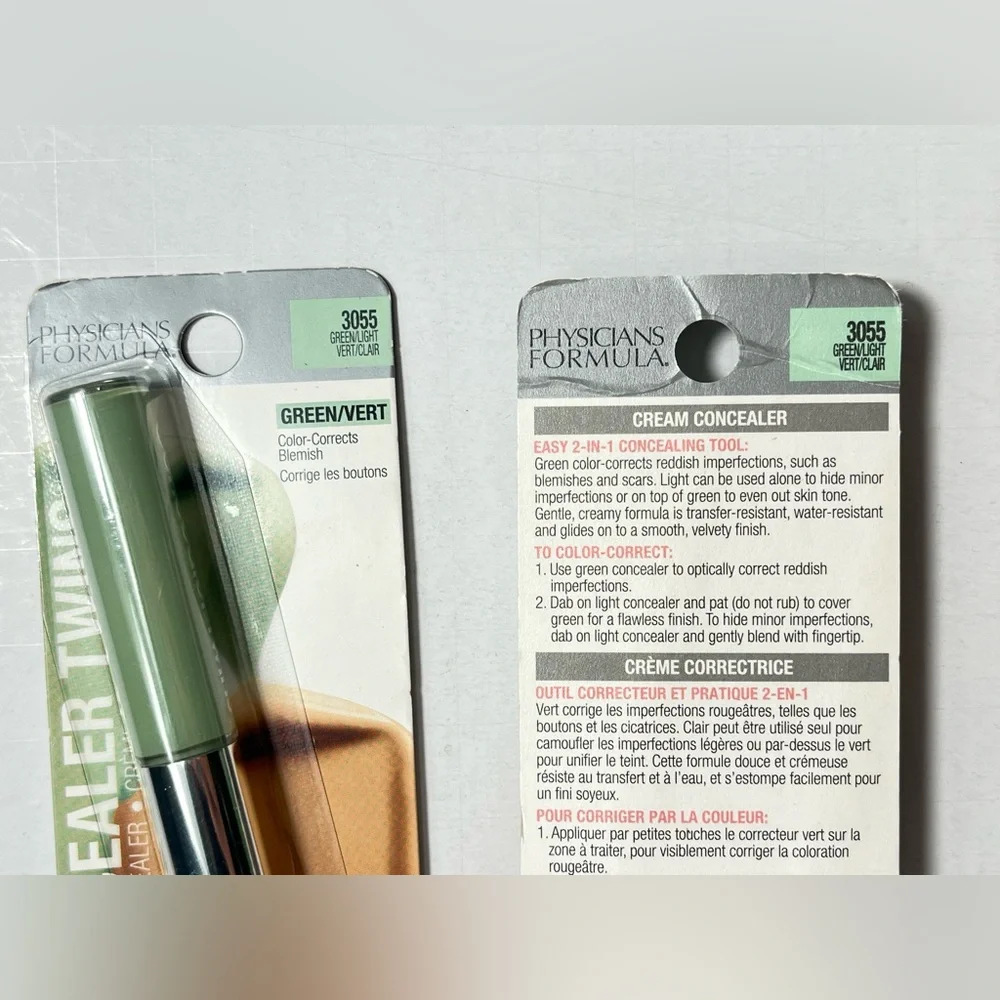 Physicians formula cream concealers twins 3055 green/light color correct blemish